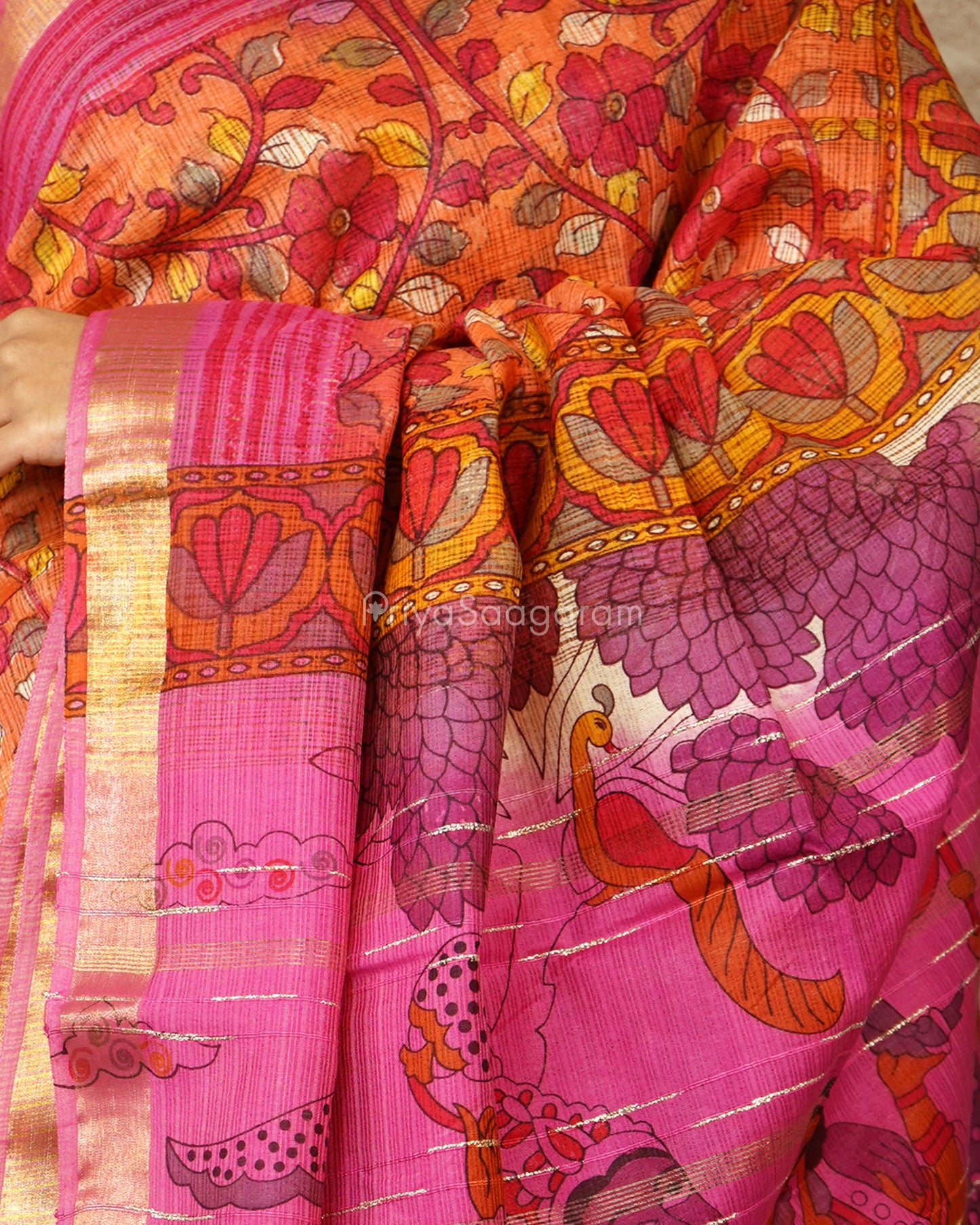 Pink Orange Kalamkari Cotton Kota - PD1406