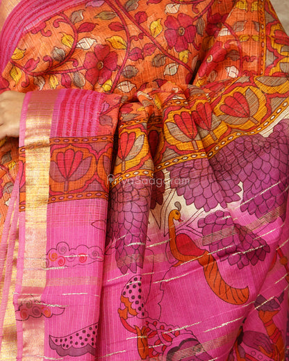 Pink Orange Kalamkari Cotton Kota - PD1406
