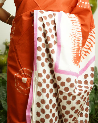 Orange Blockprint Pure Cotton - PD291