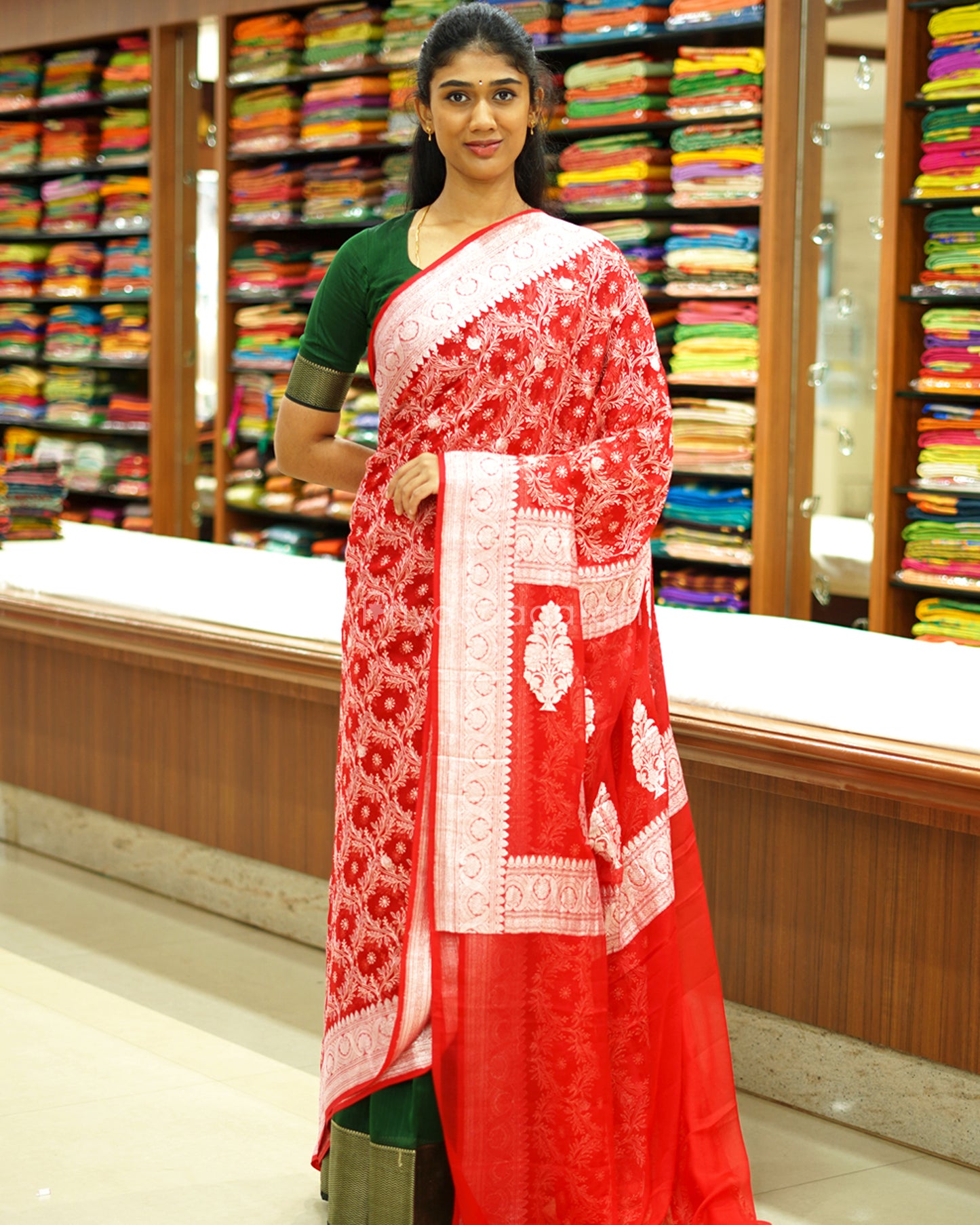 Hot Red Chikankari Chiffon Georgette - PD971