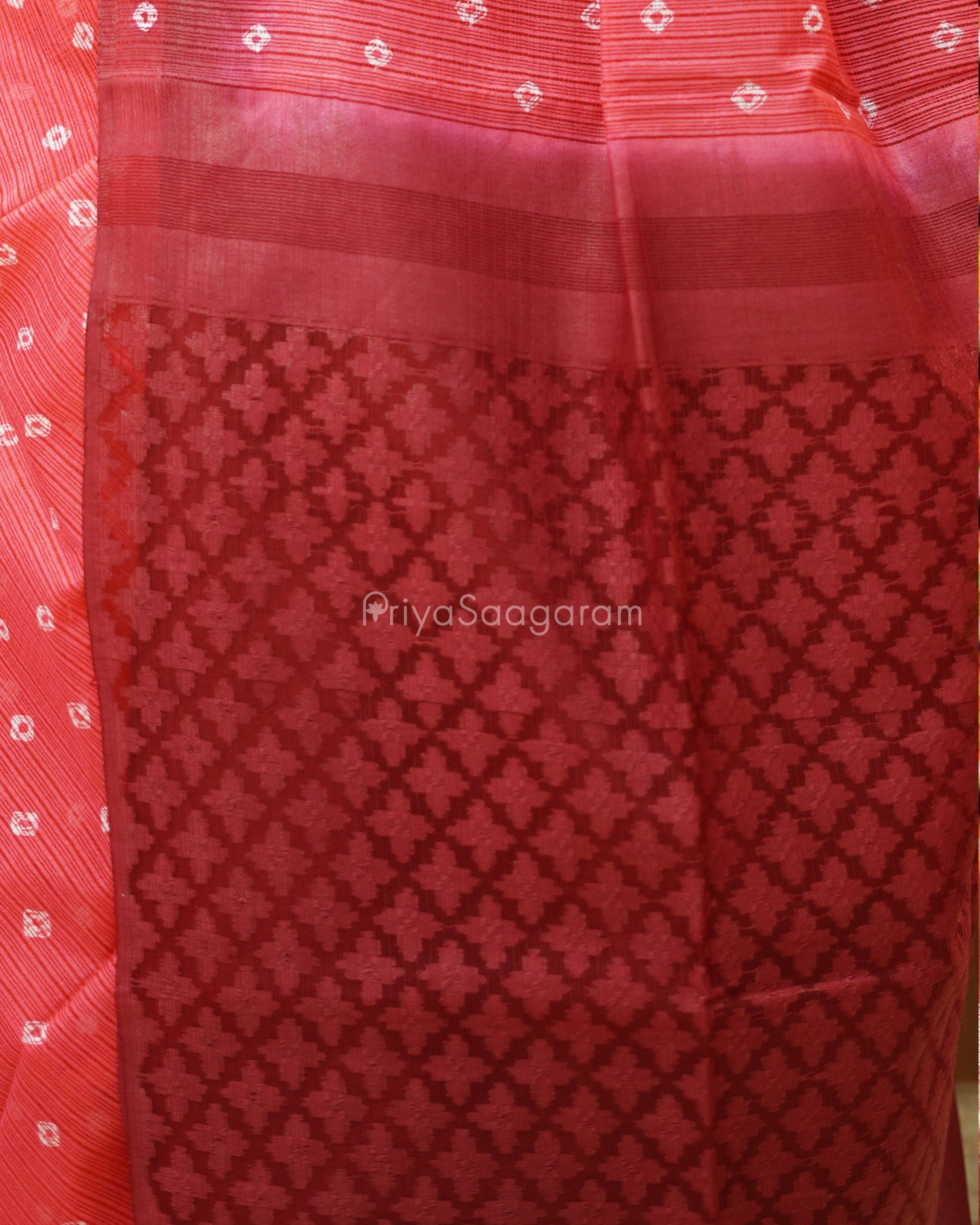 Pink and Maroon Bandhini Tussar Organza - PD1200