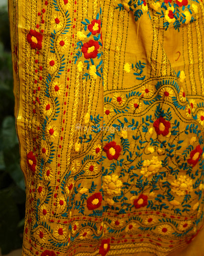 Mustard Phulkari Chanderi - PD389