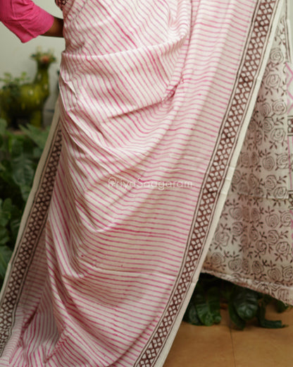 Pink Striped Blockprint Pure Cotton - PD382