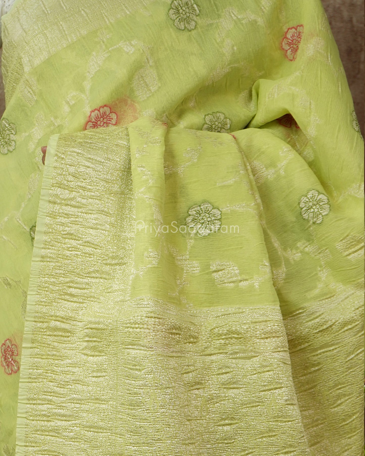Green Floral Crush Tissue Silk - PD1437
