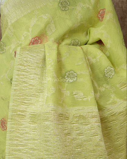 Green Floral Crush Tissue Silk - PD1437