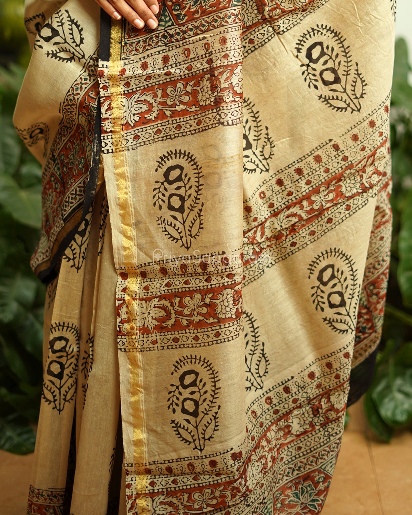 Classic Cream Bagru Print Chanderi - PD367