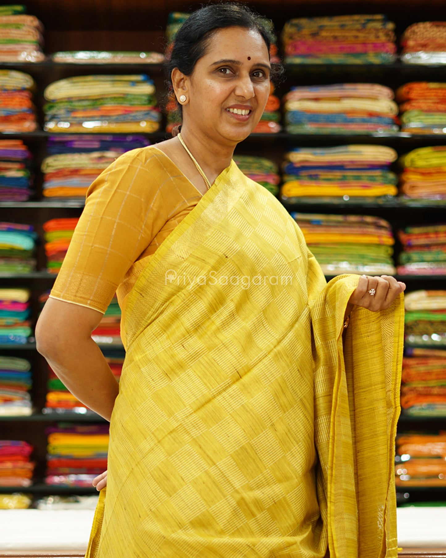 Yellow Checked Tussar - PD1269