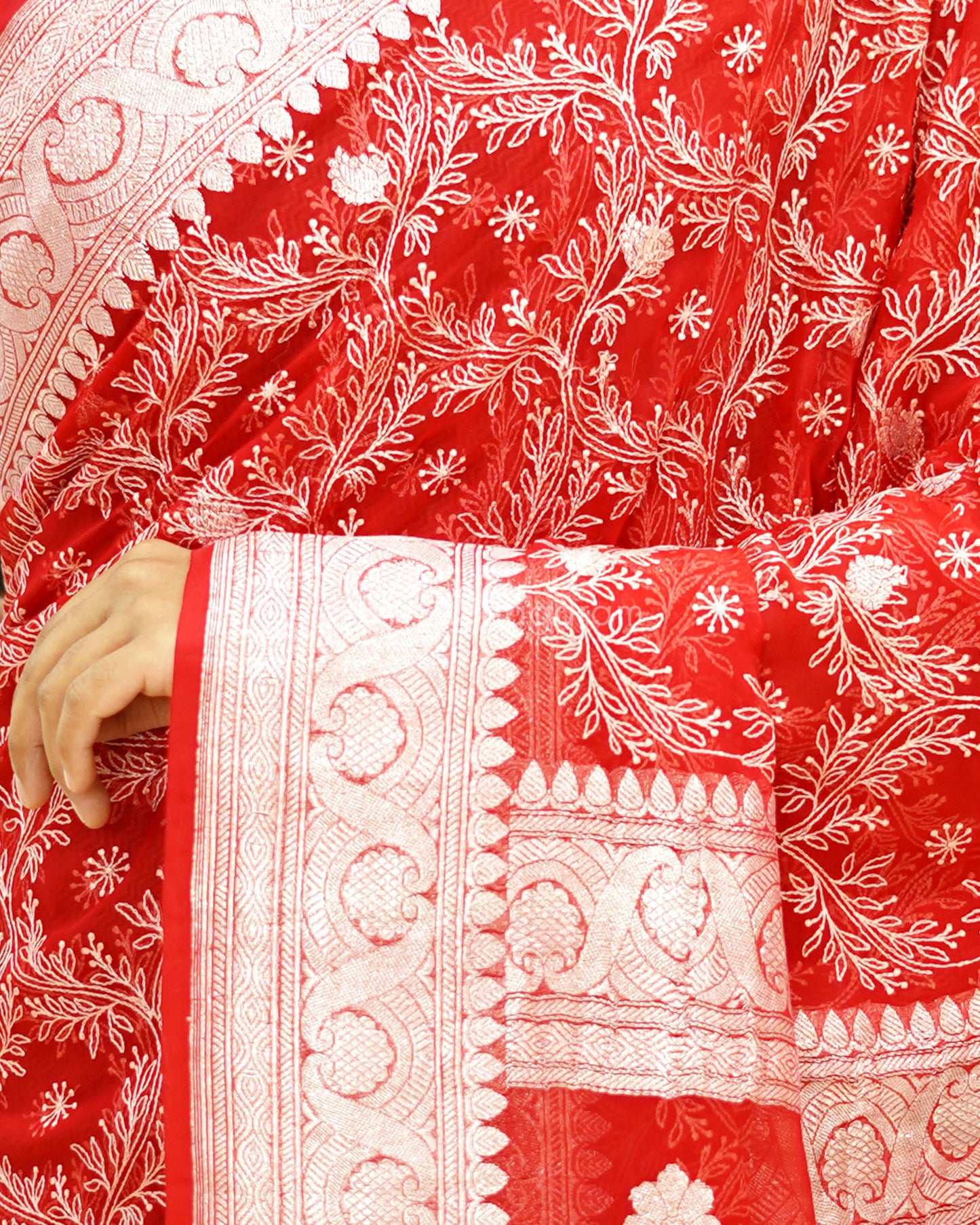 Hot Red Chikankari Chiffon Georgette - PD971