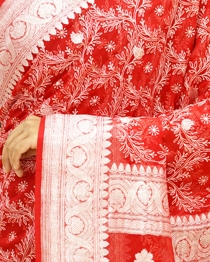 Hot Red Chikankari Chiffon Georgette - PD971