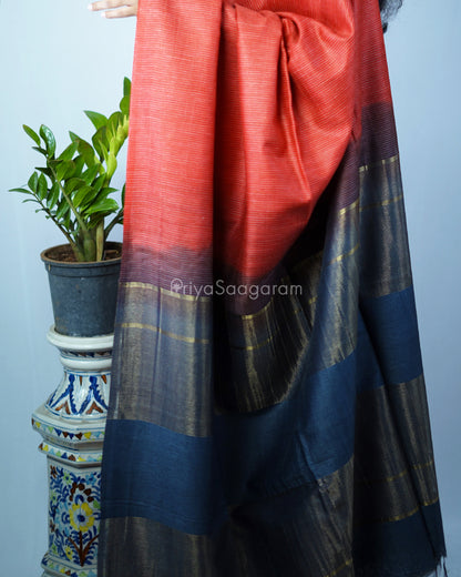 Chilli Red and Grey Contrast Tussar - PD1310
