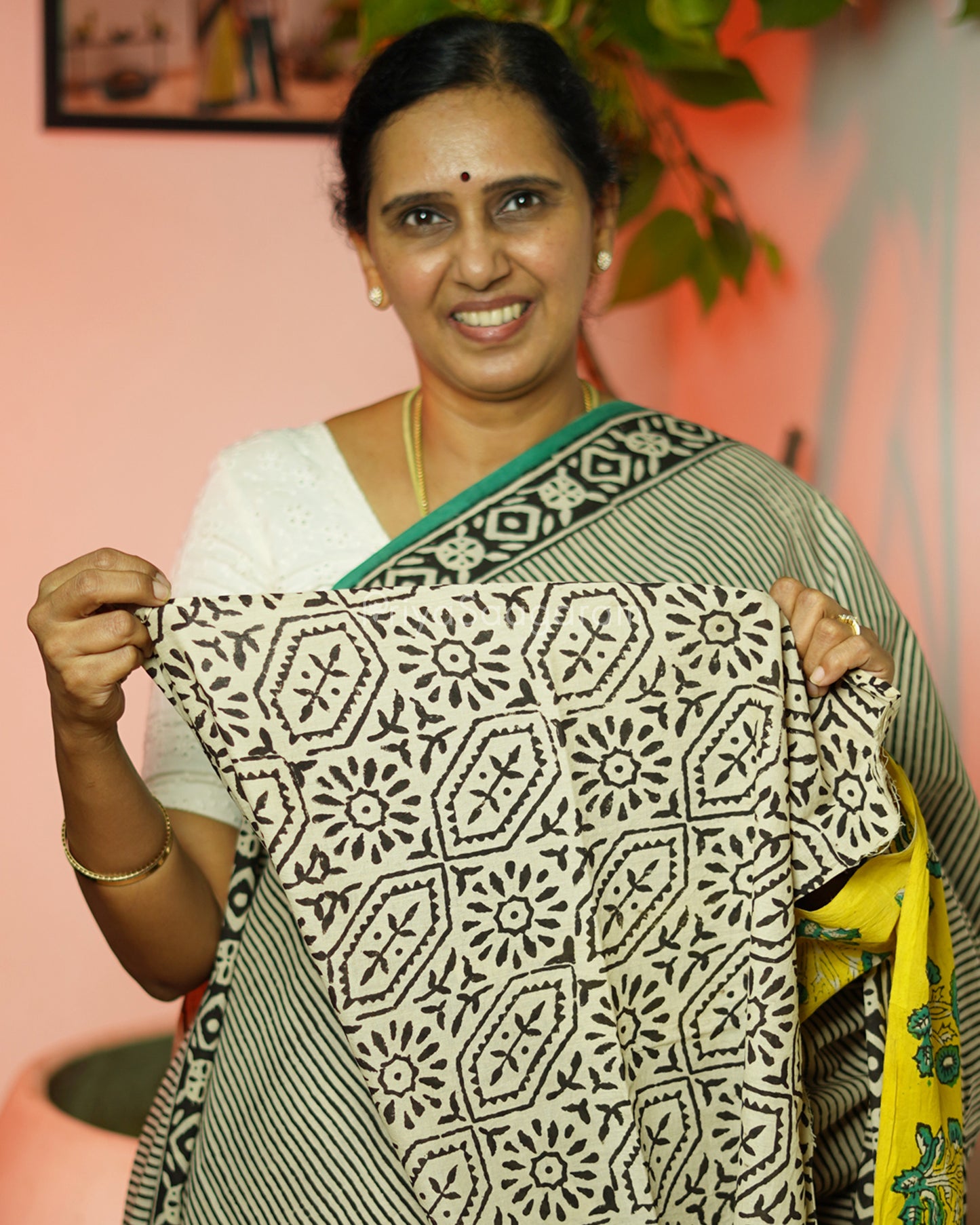 Black Striped Blockprint Pure Cotton - PD373