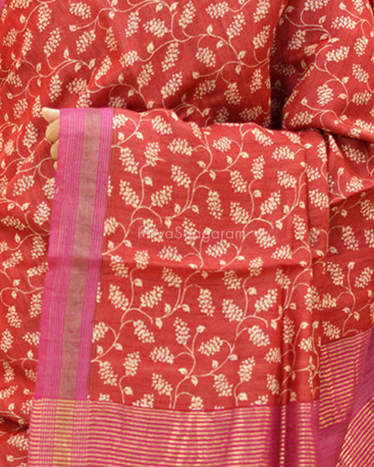 Red Pink Kalamkari Tussar - PD521