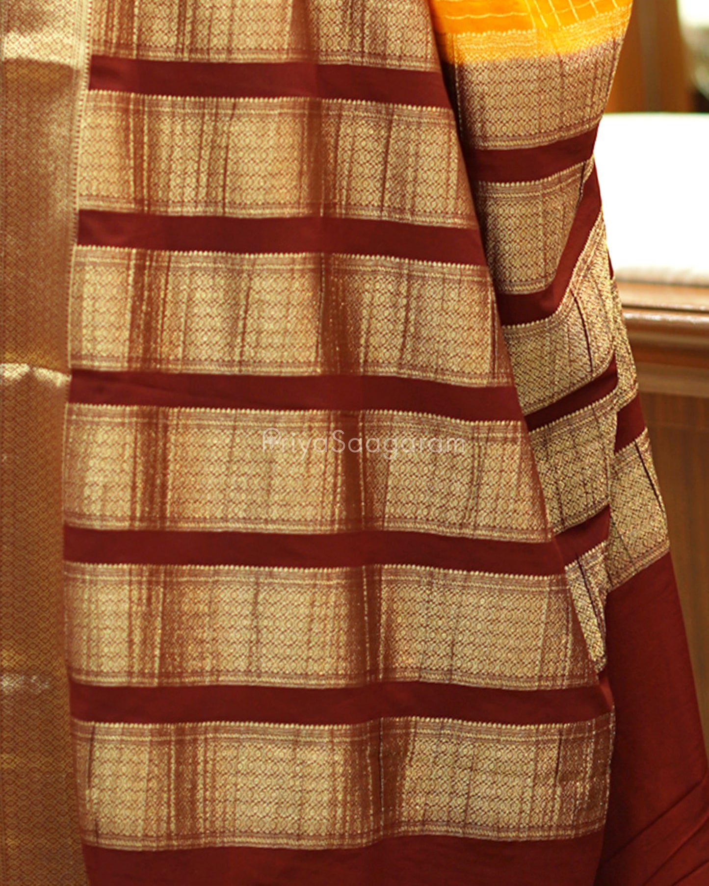 Yellow and Brown Mysore Silk - PD476