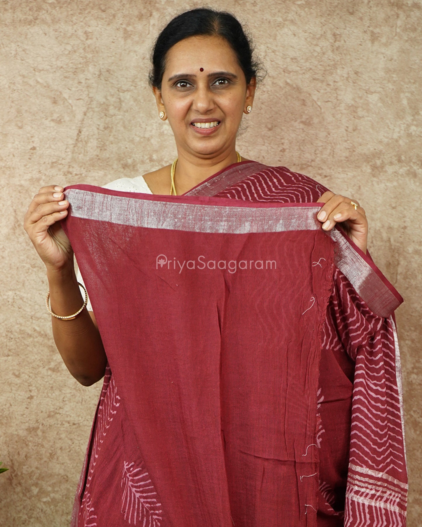 Maroon Blockprint Linen - PD274
