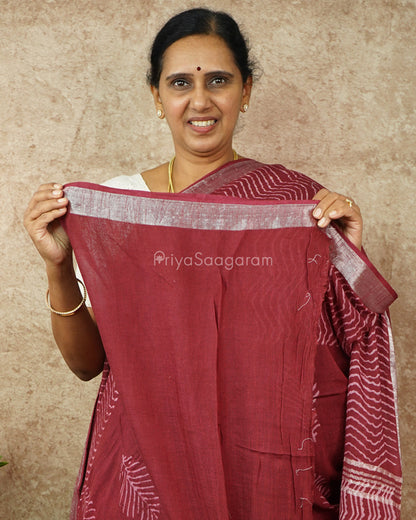 Maroon Blockprint Linen - PD274