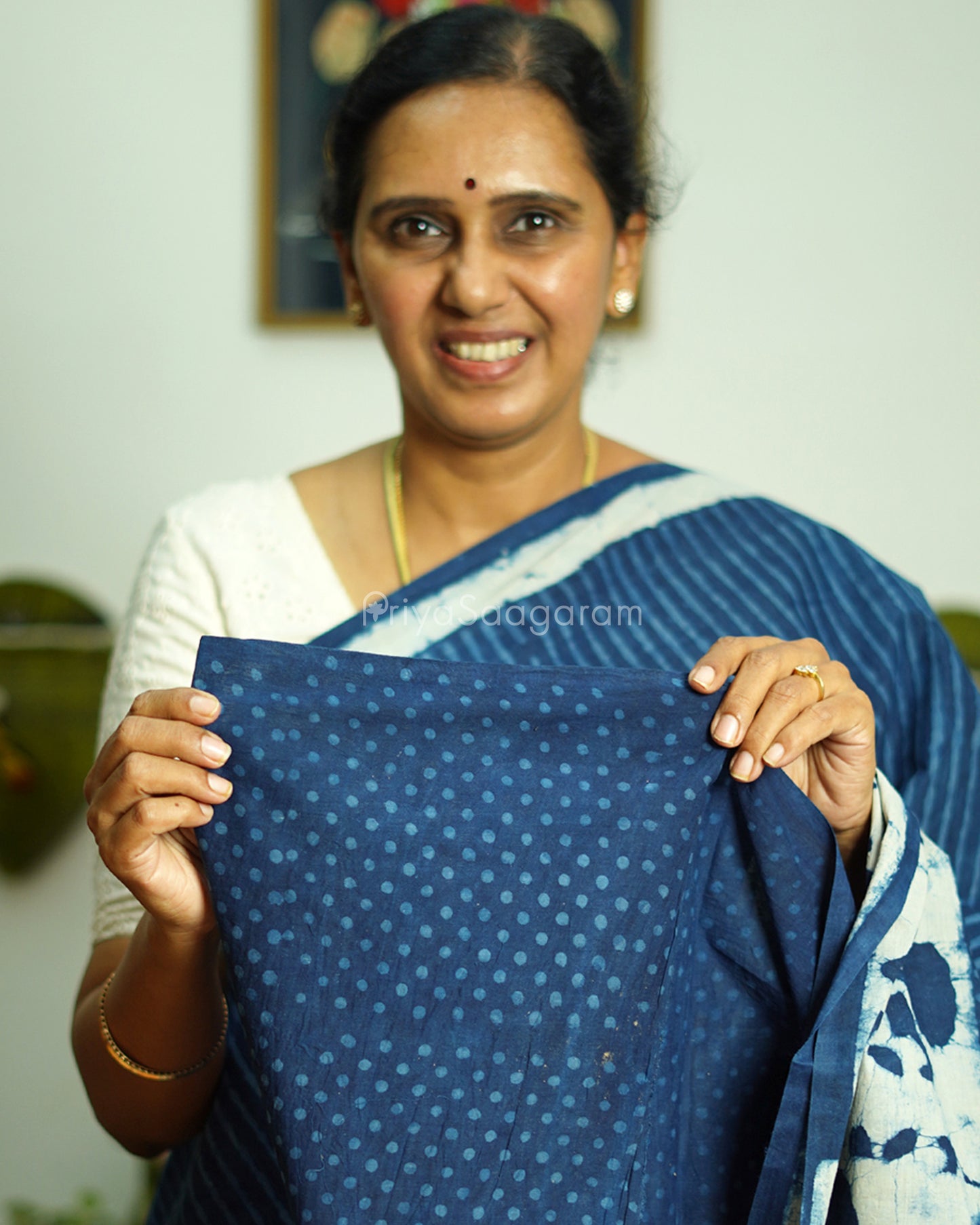 Indigo Striped Blockprint Pure Cotton - PD371