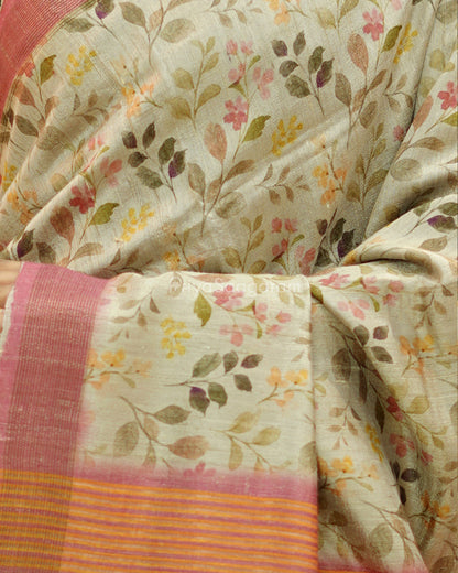 Classic Floral Contrast Tussar - PD514