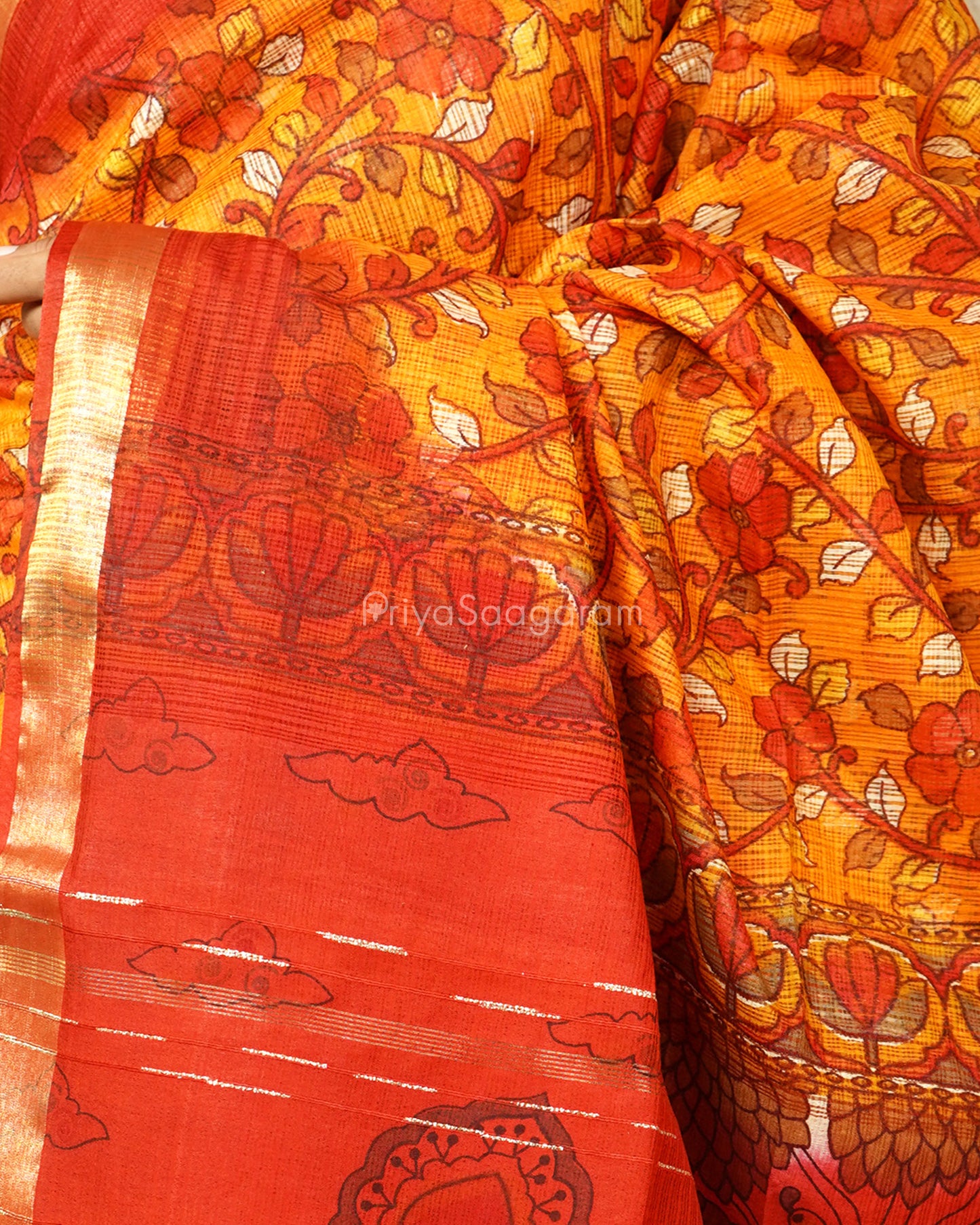 Yellow Red kalamkari Cotton Kota - PD1407