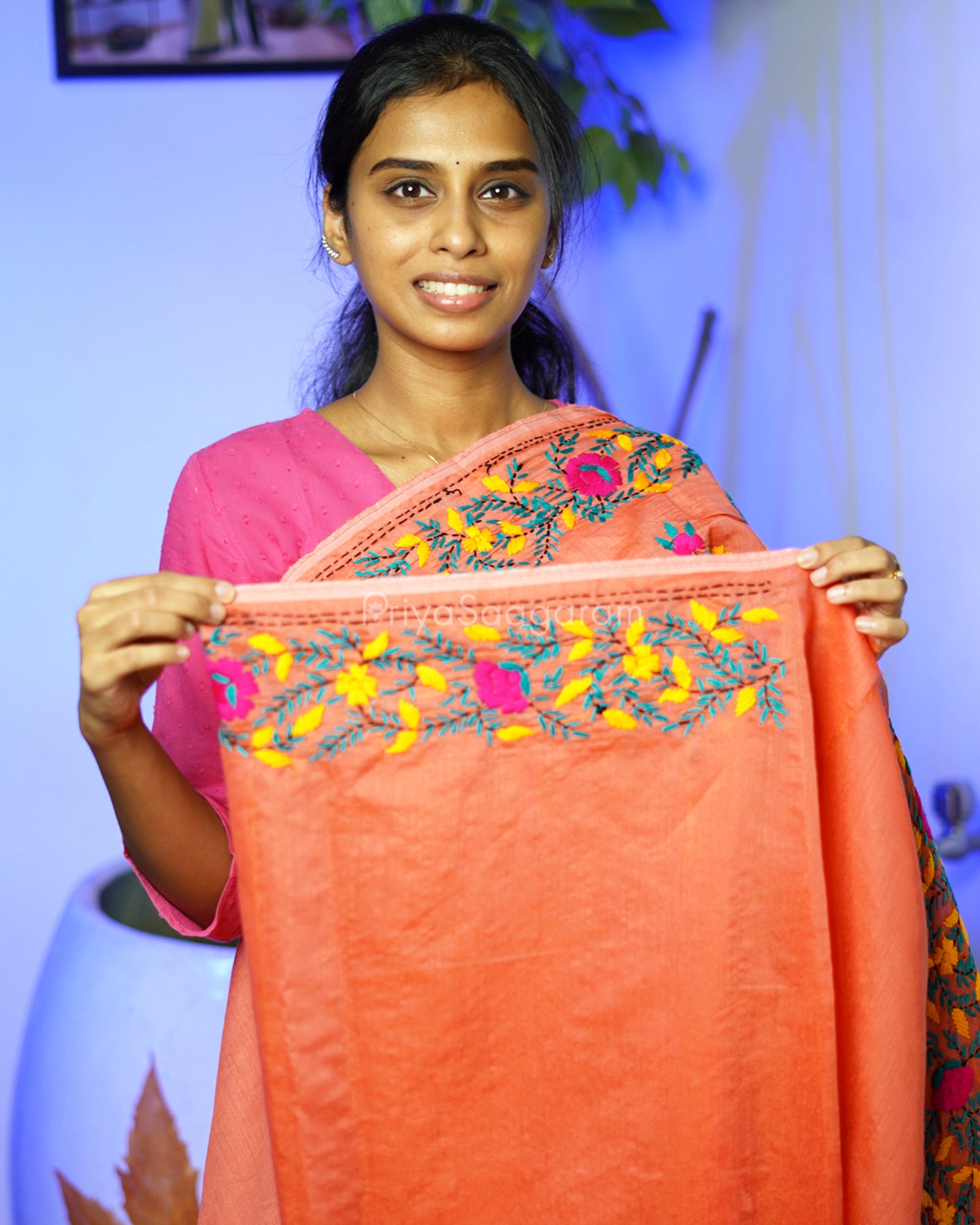 Peach Phulkari Chanderi - PD394