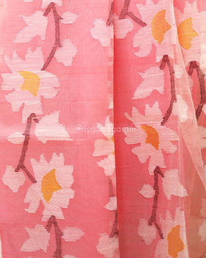 Baby Pink Jamdani Muslin Organza - PD252