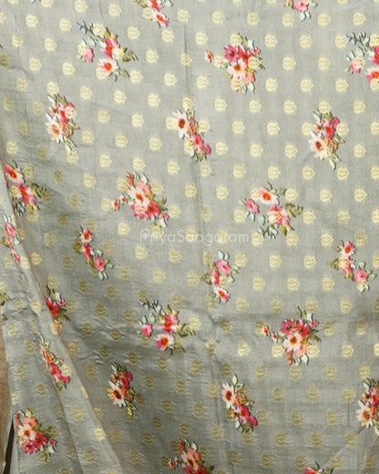 Dark Grey Floral Chiniya Silk - PD990