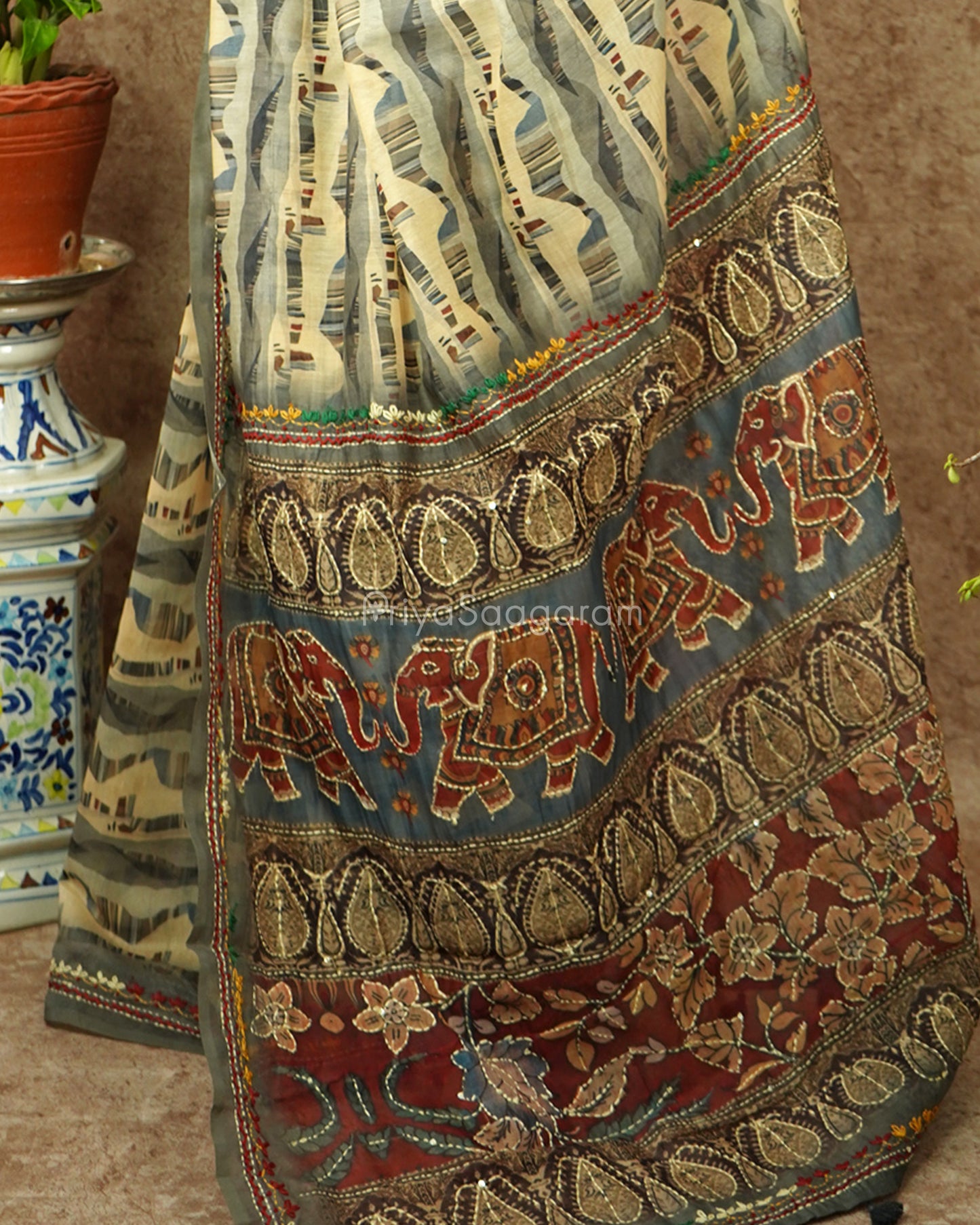 Modern Grey Embroidery Chanderi - PD715