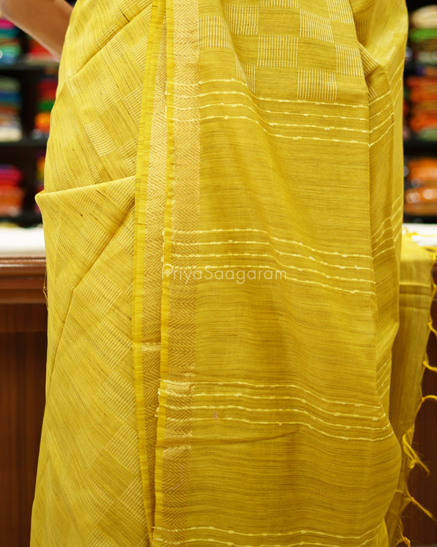 Yellow Checked Tussar - PD1269
