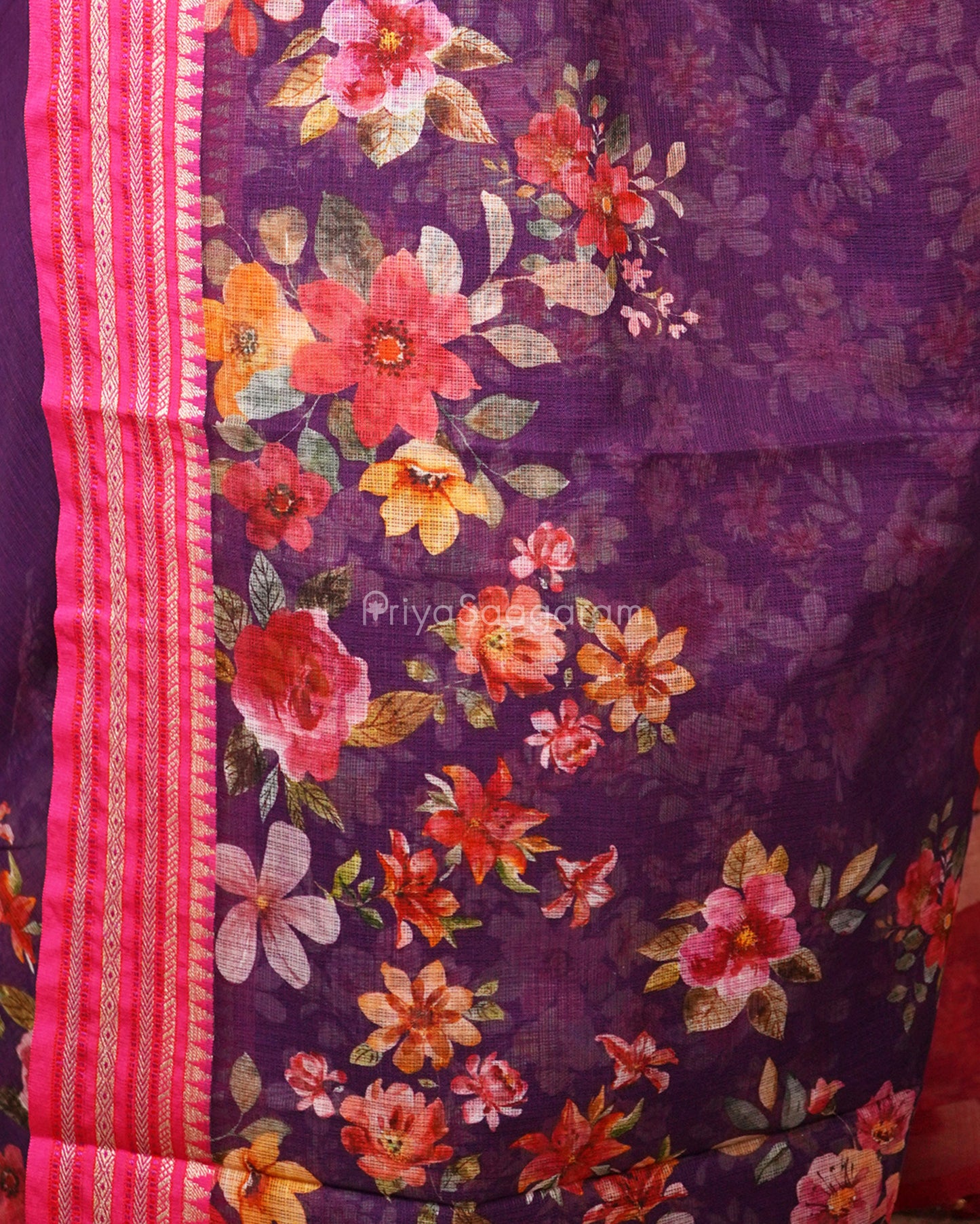 Purple Pink Silk Cotton Kota - PD831
