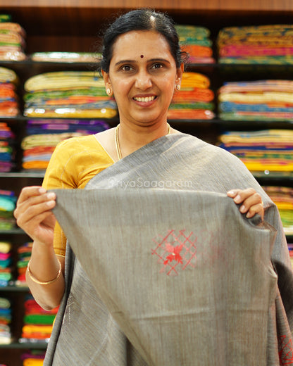 Dark Grey Multicolor Embroidery Tussar - PD1388