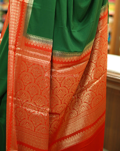Dark Green Red Mysore Silk - PD428