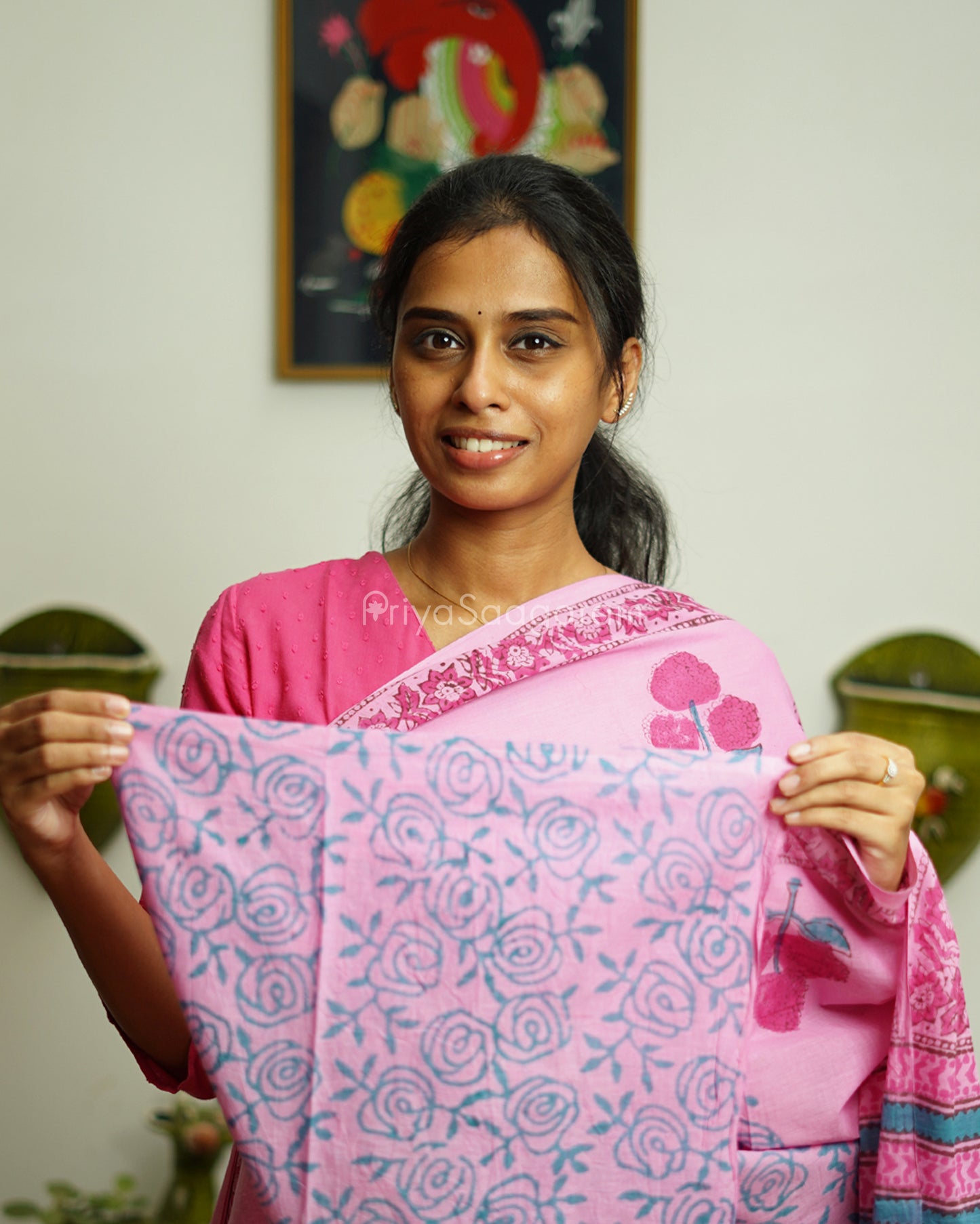 Taffy Pink Blockprint Pure Cotton - PD380