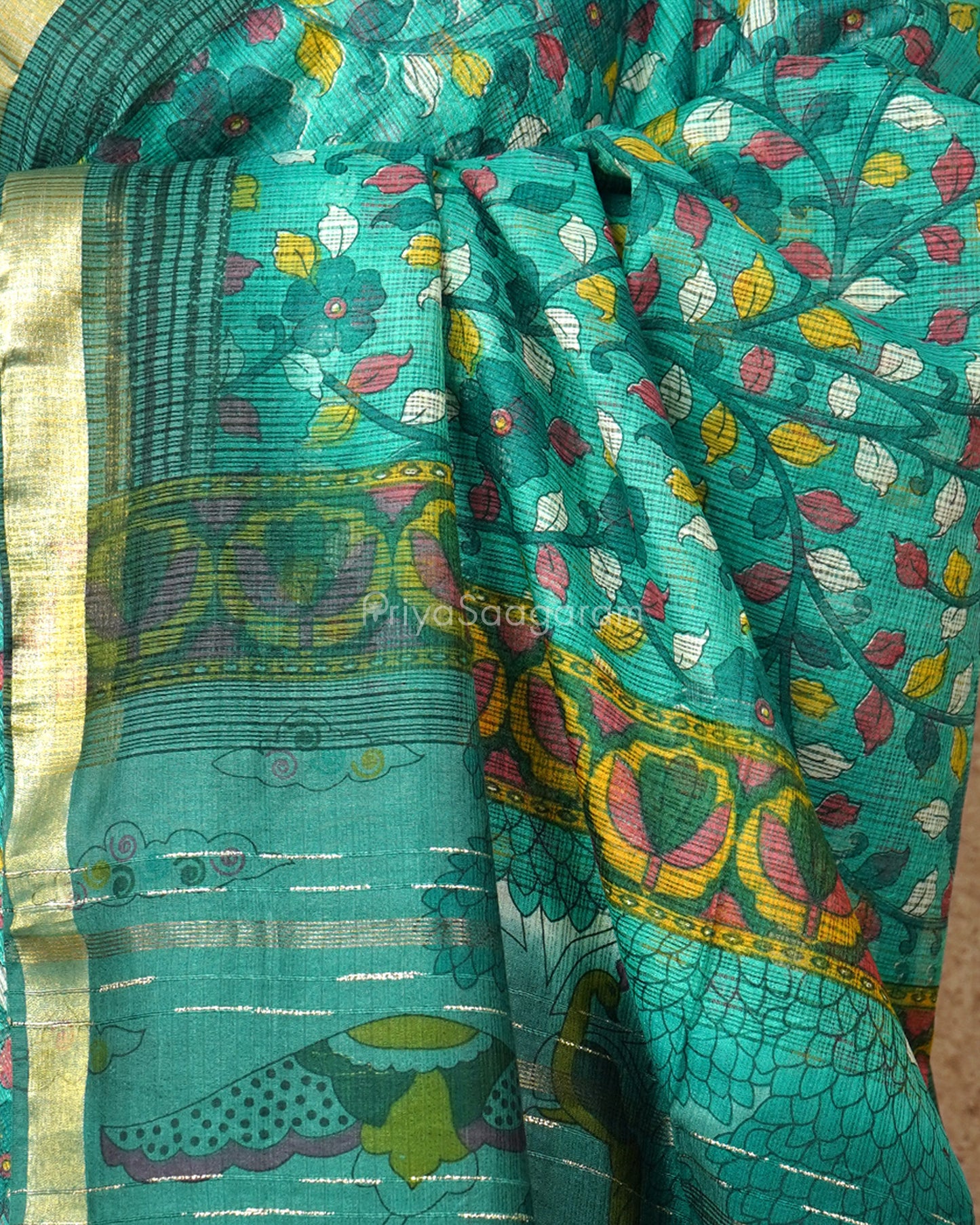 Sea Green Kalamkari Cotton Kota - PD1408