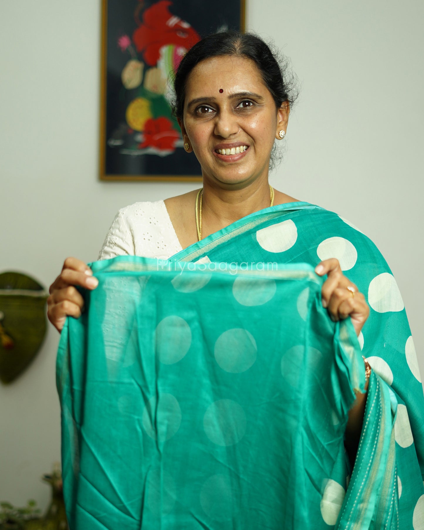 Sea Green Embroidery Blockprint Chanderi - PC3359