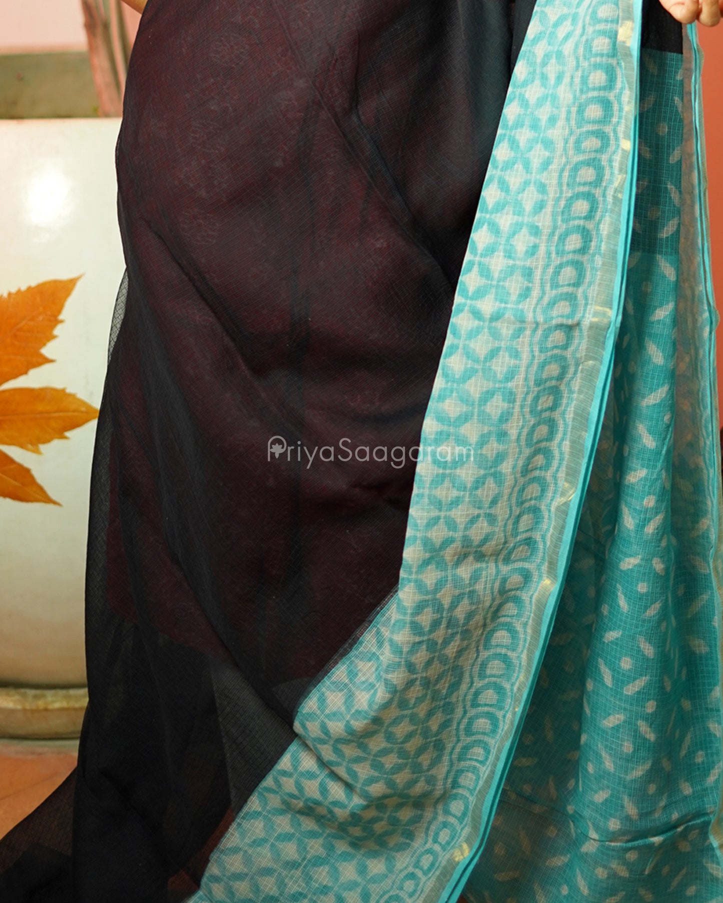 Black Blue Dabu Print Kota Doria - PD321