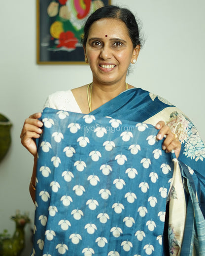 Cobalt Blue Floral Embroidery Tussar - PD799
