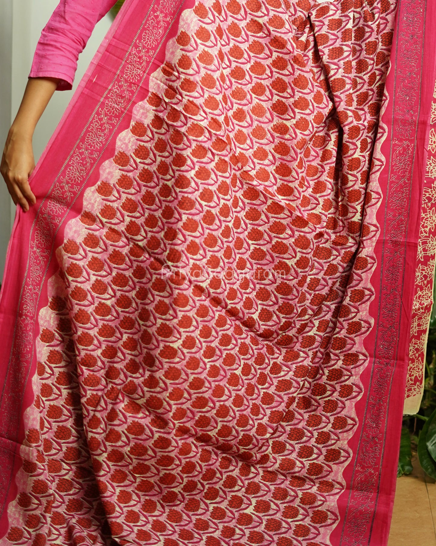 Pretty Pink Blockprint Pure Cotton - PC744