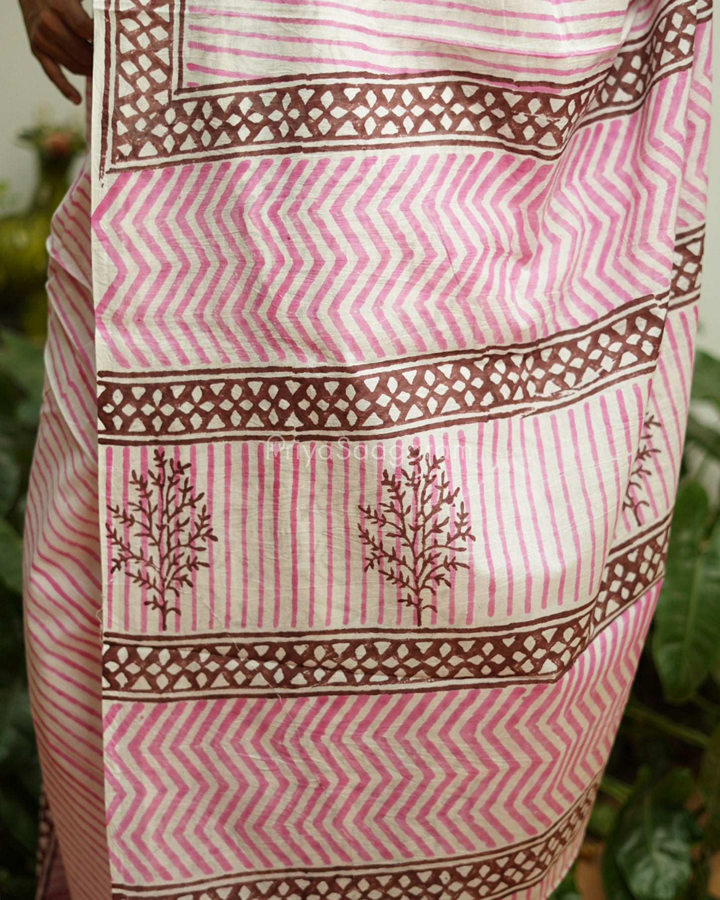 Pink Striped Blockprint Pure Cotton - PD382