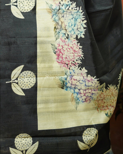 Black Floral Embroidery Tussar - PD803