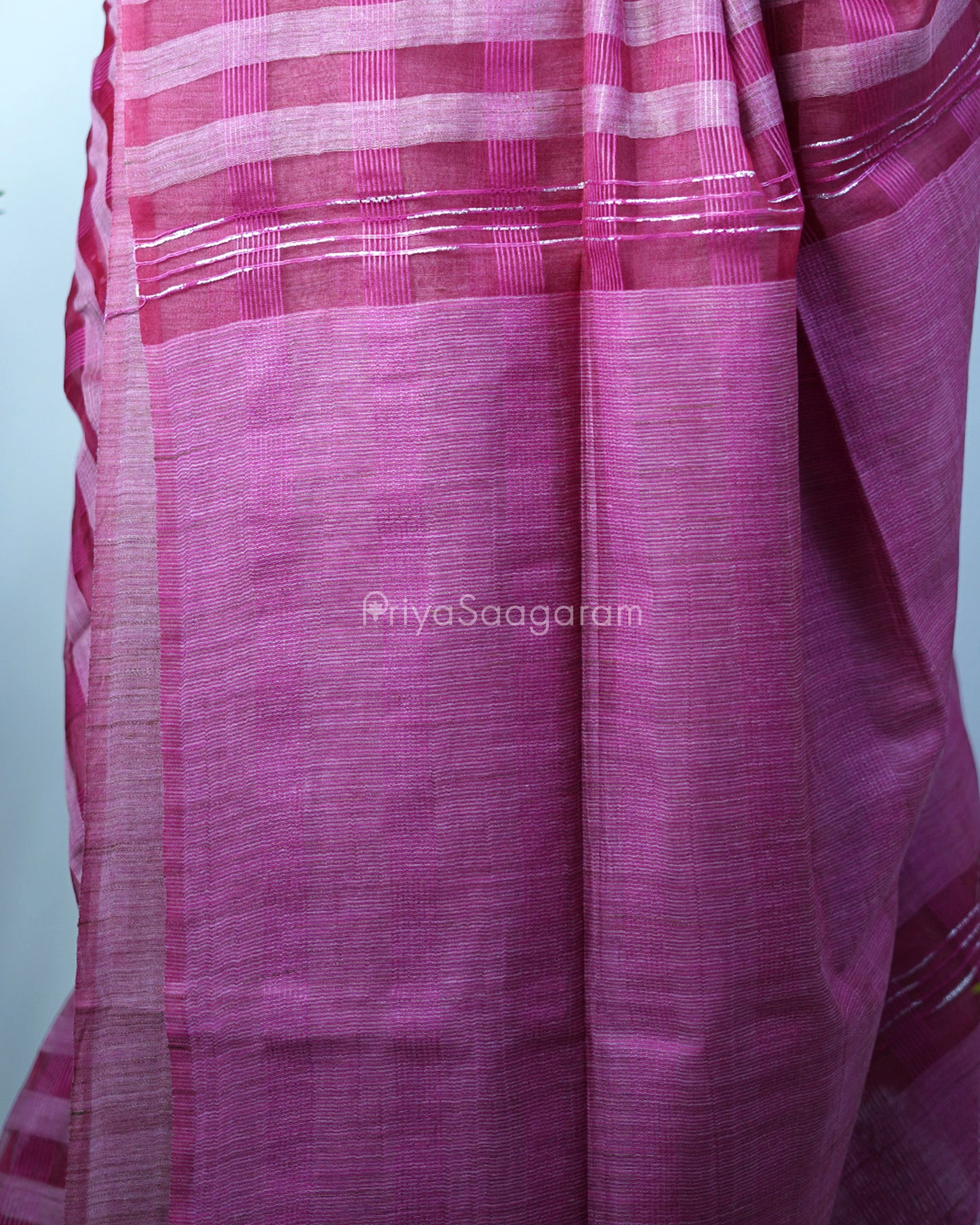 Dark Pink Checked Tussar Organza - PD1205