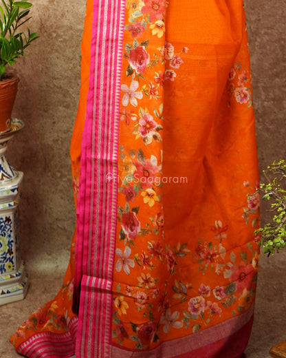 Orange Pink Silk Cotton Kota - PD836