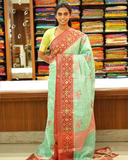Sea Green Wildlife Embroidery Silk Kota - PD742