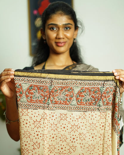 Classic Cream Bagru Print Chanderi - PD367