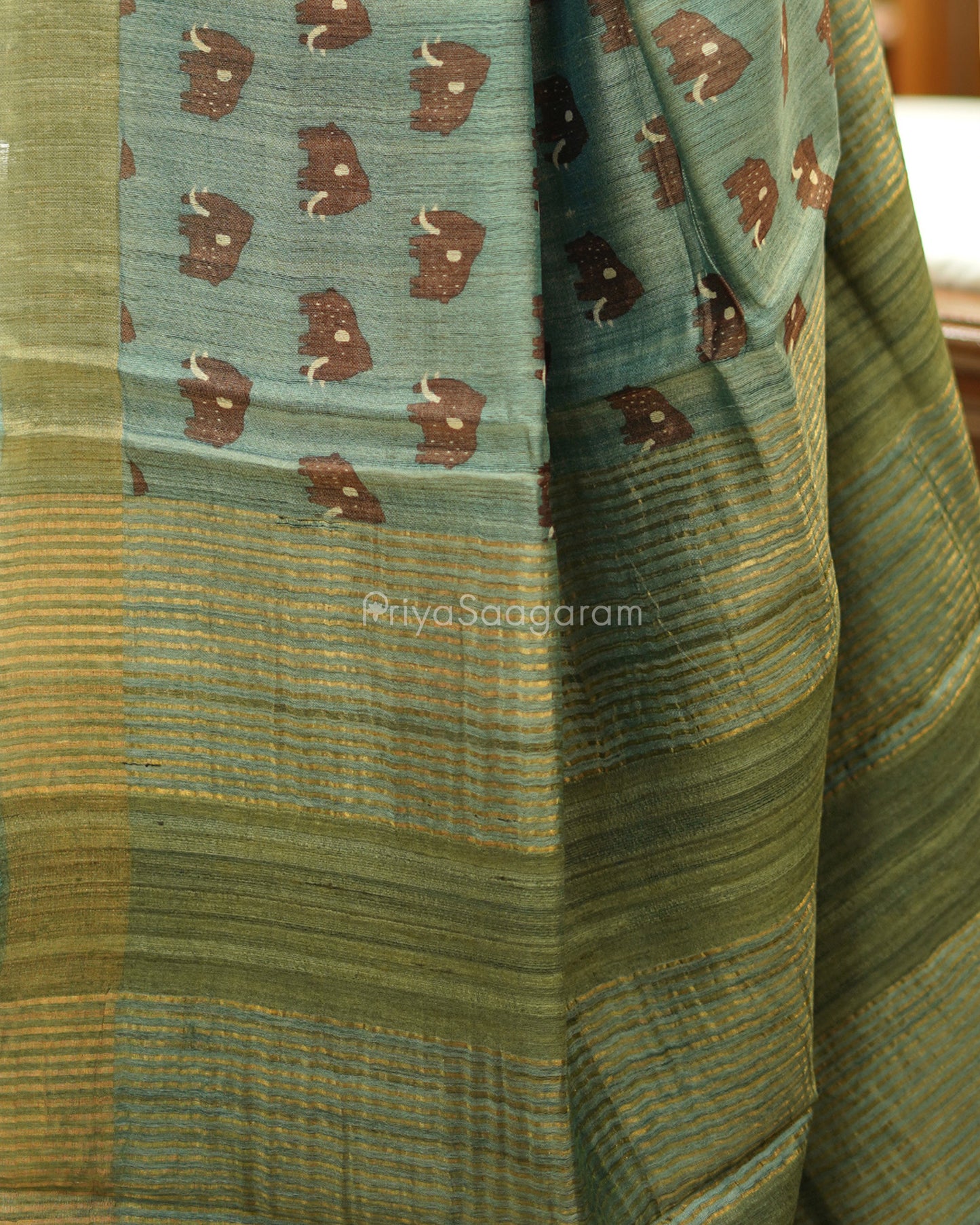 Green Elephant Printed Tussar - PD528