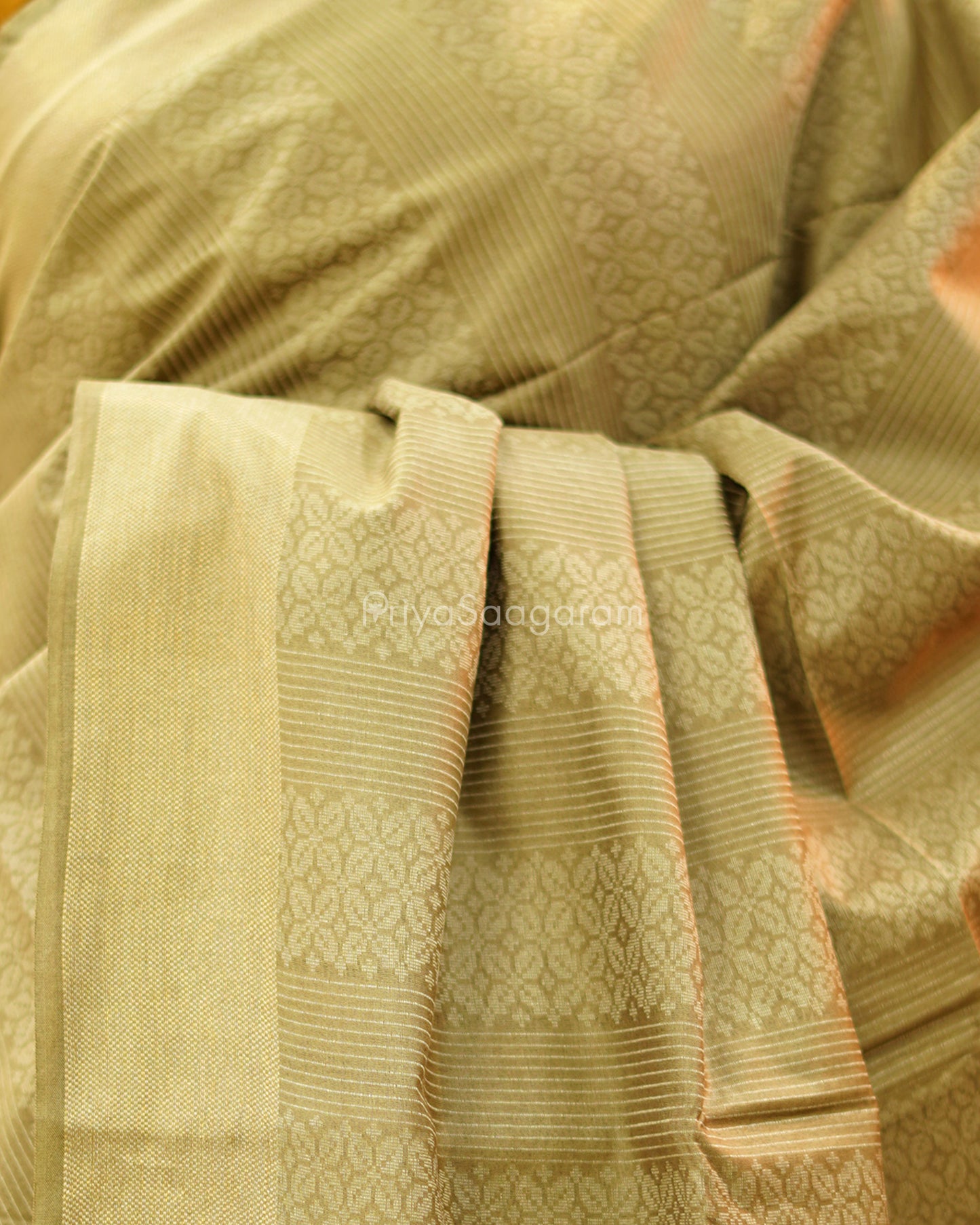 Khaki Mustard Printed Tussar - PD1331