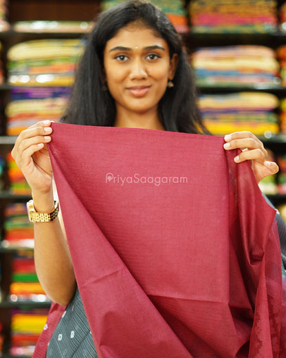 Grey and Maroon Bandhini Tussar Organza - PD1197