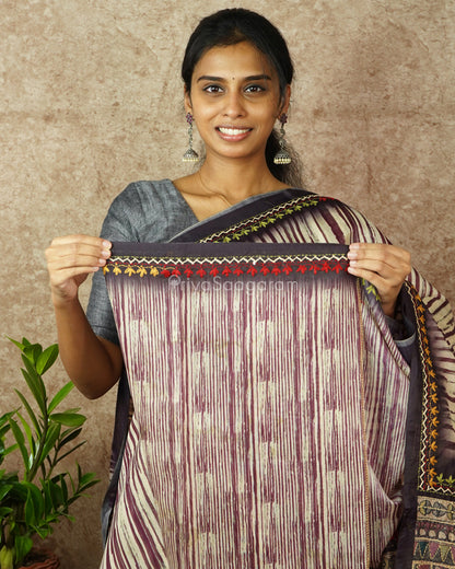 Cream Purple Embroidery Chanderi - PD714