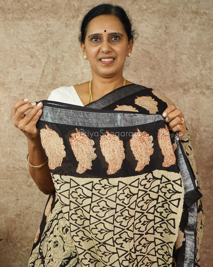 Black Blockprint Linen - PD272