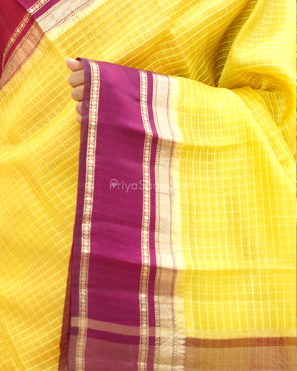 Traditional Yellow Purple Kora Silk - PD1057