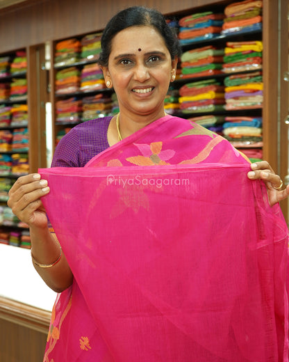 Rani Pink Jamdani Muslin Organza - PD257