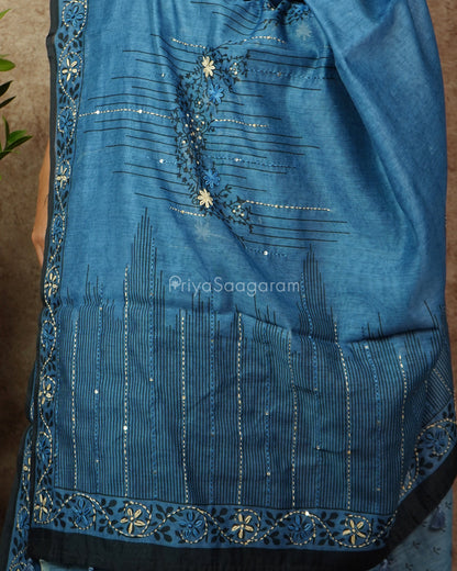 Blue Embroidery Chanderi - PD764